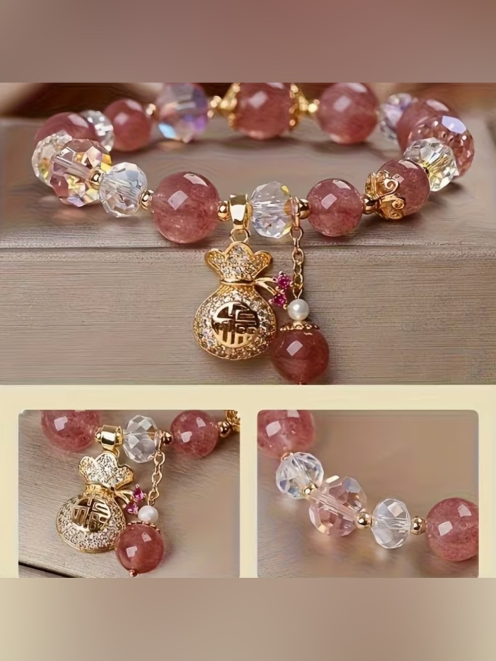 Charm Strawberry Beaded Bracelet. - Picture 3 of 7